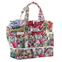 Pattern Kitten Christmas Sports Shoulder Bag With Shoes Compartment