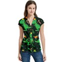 Christmas Funny Pattern Dinosaurs Women s Cap Sleeve Mandarin Collar Waist Tie Blouse View1