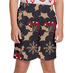 Christmas Pattern With Snowflakes Berries Kids  Basketball Shorts