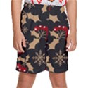 Christmas Pattern With Snowflakes Berries Kids  Basketball Shorts View1