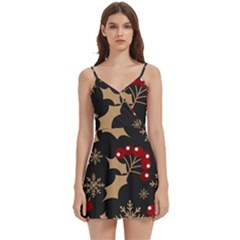 Christmas Pattern With Snowflakes Berries Body Wrap Sleeveless V-neck Mini Dress