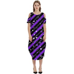 Christmas Paper Star Texture Cold Shoulder Loose Fit Dress With Pockets