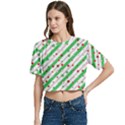 Christmas Paper Stars Pattern Texture Background Colorful Colors Seamless Women s Round Neck Short Sleeve Crop Top View2