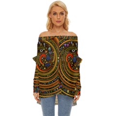 Swirl Vortex Emoji Cyclone Motion Art Off Shoulder Chiffon Pocket Shirt