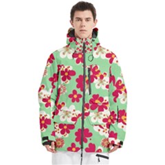 Retro 1960s Flowers Pattern Men s Multi Pockets Zip Ski And Snowboard Waterproof Breathable Jacket