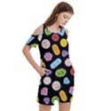 Ecstasy pills pattern Women s Cold Shoulder Round Neck Mini Dress View3