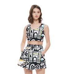 New York City Nyc Broadway Doodle Art Women s Crop Top Pleated Skater Rave Skirt
