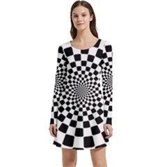 Geomtric Pattern Illusion Shapes Long Sleeve Velour Skater Dress