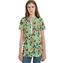 Retro 1880s Flowers Pattern 24 Women s Zip Front V-Neck Short Sleeve Casual Top Pocket Shirt View1