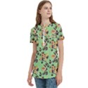 Retro 1880s Flowers Pattern 24 Women s Zip Front V-Neck Short Sleeve Casual Top Pocket Shirt View2
