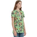 Retro 1880s Flowers Pattern 24 Women s Zip Front V-Neck Short Sleeve Casual Top Pocket Shirt View3