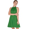 Green Christmas Tree Pattern Background Sleeveless Halter Neck A-Line Dress View2