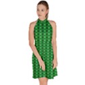 Green Christmas Tree Pattern Background Sleeveless Halter Neck A-Line Dress View3