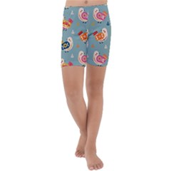 Cute Bird Pattern Kids  Lightweight Velour Capri Yoga Leggings
