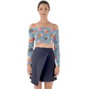 Cute Bird Pattern Long Sleeve Off Shoulder Crop Top View1