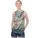 Dreamy Nature Motif High Neck Satin Top View1