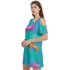 Christmas Pattern Women s Cold Shoulder Round Neck Mini Dress