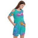 Christmas Pattern Women s Cold Shoulder Round Neck Mini Dress View3