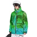 3d Leaves Texture Sheet Blue Green Men s Multi Pockets Zip Ski and Snowboard Waterproof Breathable Jacket View2