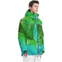 3d Leaves Texture Sheet Blue Green Men s Multi Pockets Zip Ski and Snowboard Waterproof Breathable Jacket View3