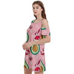 Avo Merry Christmas, Candies, Candy Cane Women s Cold Shoulder Round Neck Mini Dress