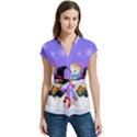Let s Have Fun With Snowmen Women s Cap Sleeve Mandarin Collar Waist Tie Blouse View1