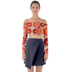 Peorange, Fruit, Citrus Long Sleeve Off Shoulder Crop Top