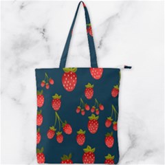 Strawberry Texture, Blue Background With Strawberries Double Zip Up Tote Bag