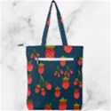 Strawberry Texture, Blue Background With Strawberries Double Zip Up Tote Bag View2