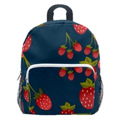 Strawberry Texture, Blue Background With Strawberries Kids  Age 5-10 Lightweight School Backpack With Side Pockets