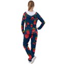 Strawberry Texture, Blue Background With Strawberries Women s Tracksuit View2