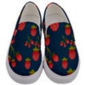 Strawberry Texture, Blue Background With Strawberries Men s Canvas Slip Ons View1