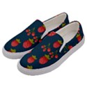 Strawberry Texture, Blue Background With Strawberries Men s Canvas Slip Ons View2