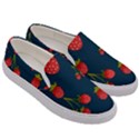 Strawberry Texture, Blue Background With Strawberries Men s Canvas Slip Ons View3