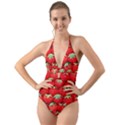 Strawberry Texture, Macro, Ripe Strawberry Halter Cut-Out One Piece Swimsuit View1