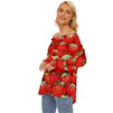 Strawberry Texture, Macro, Ripe Strawberry Off Shoulder Chiffon Pocket Shirt View2