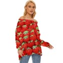 Strawberry Texture, Macro, Ripe Strawberry Off Shoulder Chiffon Pocket Shirt View3