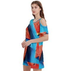 Watermelons, Fruits Women s Cold Shoulder Round Neck Mini Dress