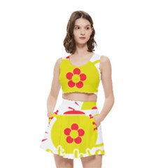 Make Tea Not War  Women s Crop Top Pleated Skater Rave Skirt