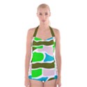 Geometric Bricks    Boyleg Halter Swimsuit  View1