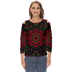 Purple, Blue And Pink Eyes Abstract Forms Geometric Cut Out Wide Sleeve Top