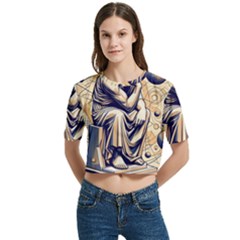 Thinker Sculpture Design Geometric Women s Round Neck Short Sleeve Crop Top