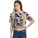 Thinker Sculpture Design Geometric Women s Round Neck Short Sleeve Crop Top View2