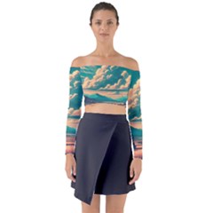 Mountains Countryside Agriculture Long Sleeve Off Shoulder Crop Top