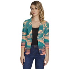 Mountains Countryside Agriculture Women s One-button 3/4 Sleeve Short Jacket