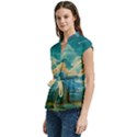 Mountains Rural Countryside Sky Women s Cap Sleeve Mandarin Collar Waist Tie Blouse View2