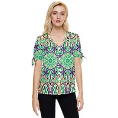 Cold Colors Mandala   Bow Sleeve Button Up Top
