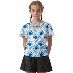 Blue Daisy Minimalist Leaves   Kids  Front Cut T-shirt