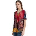 Floral Design 06 V-Neck Split Shoulder Casual T-Shirt View2