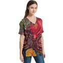 Floral Design 06 V-Neck Split Shoulder Casual T-Shirt View3